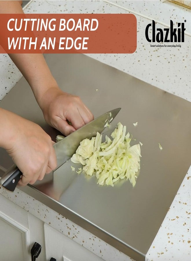 Clazkit Stainless Steel Counter Top Chopping Board | Kneading Board for Chopping with Lip Bend | Vegetable,Fish,Cutter Board (42 x 32 CM) - Image 3